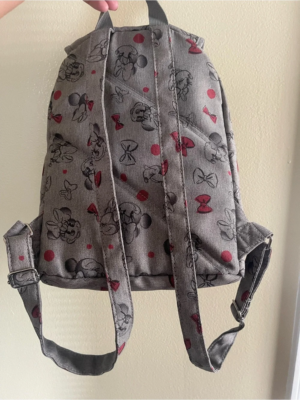 Disney Gray Minnie Mouse Print Backpack with Pink Accents